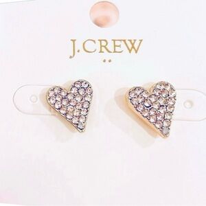 NWT- J. Crew- Pavé Crystal Heart Stud Earrings.